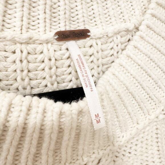 Free People Bell Song Knit Pointelle Sweater Long Sleeve  Bone White Size M NWT - Picture 11 of 13